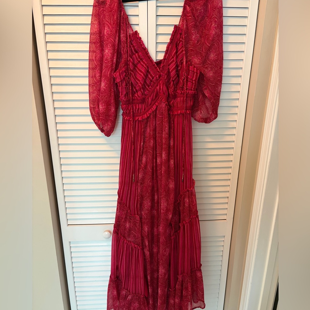 Free People Vibrant Red Long Sleeve Dress